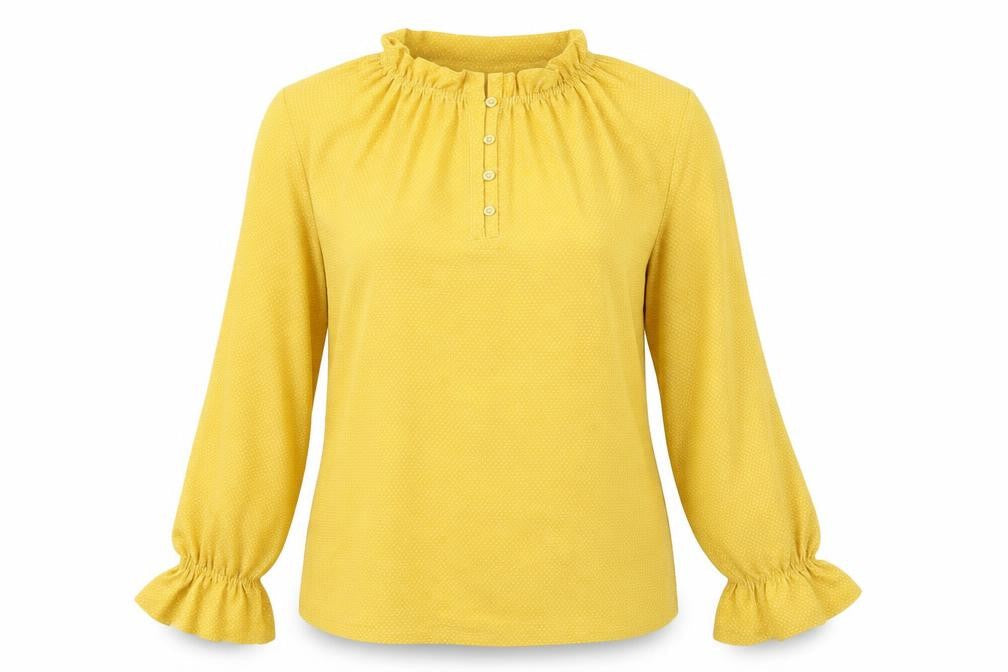 Adrianna Papell Womens Yellow Polka Dot Polyester Basic T-Shirt Size L Mock Neck