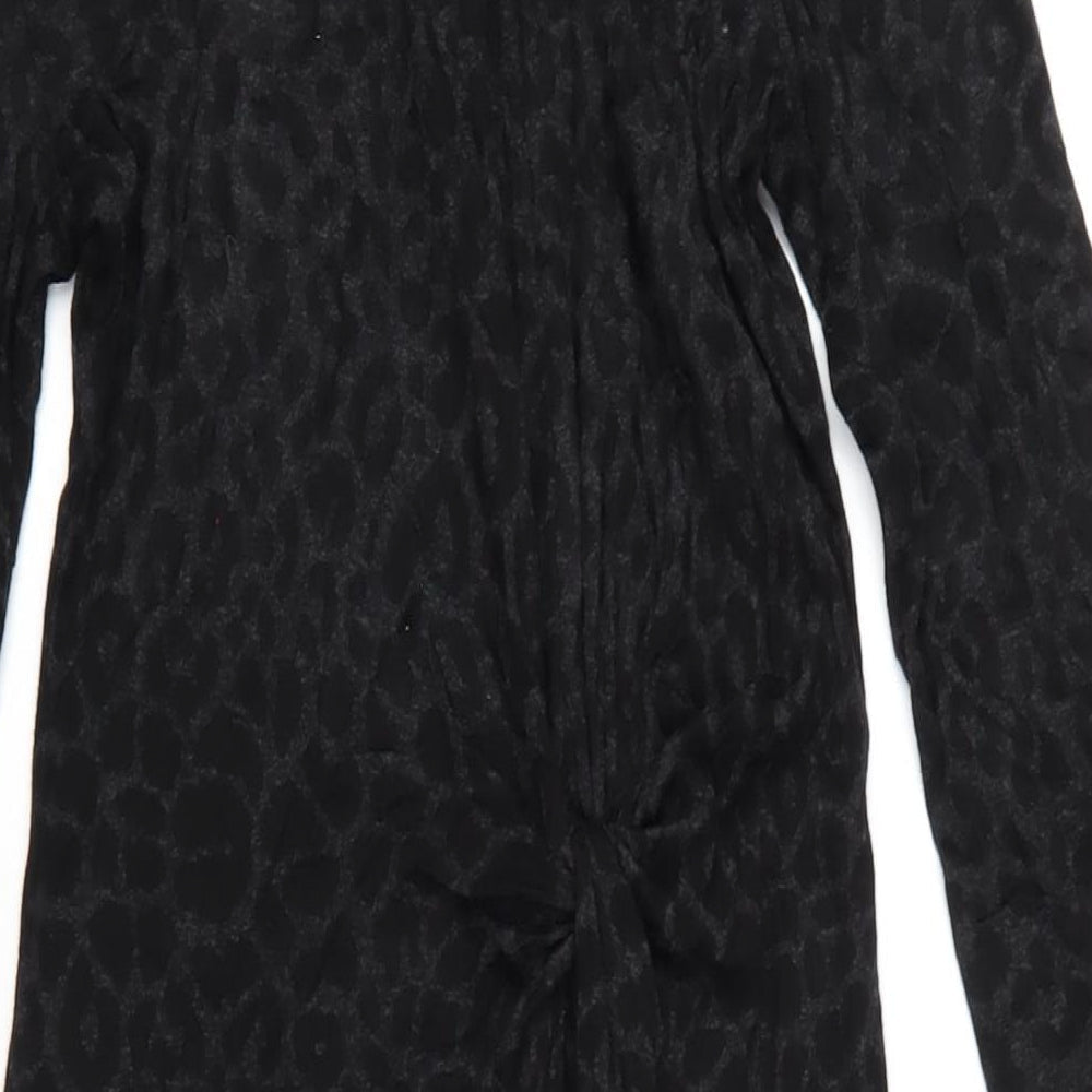 Per Una Womens Black Animal Print Viscose Bodycon Size 10 Boat Neck Pullover - Leopard Print Twist Front