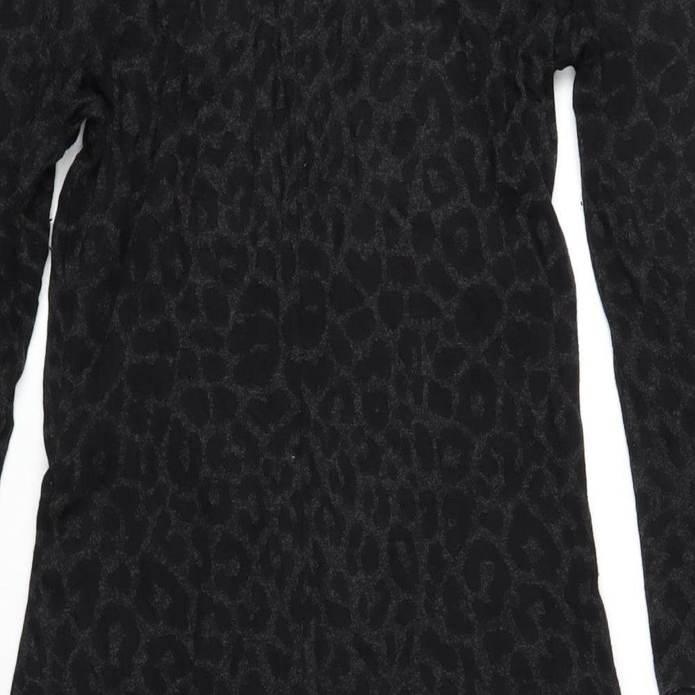 Per Una Womens Black Animal Print Viscose Bodycon Size 10 Boat Neck Pullover - Leopard Print Twist Front