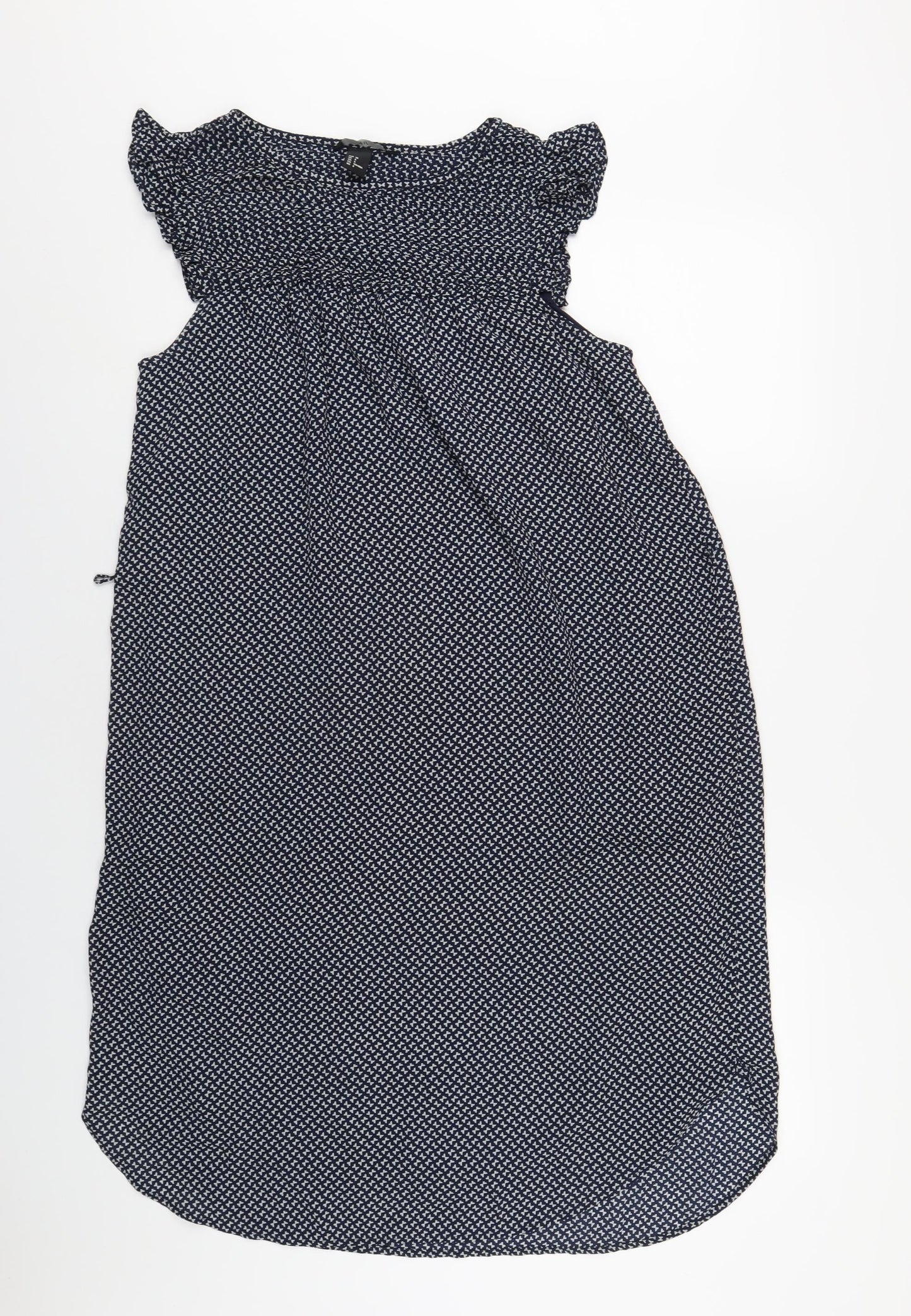 H&M Womens Blue Geometric Polyester A-Line Size 10 Round Neck Pullover