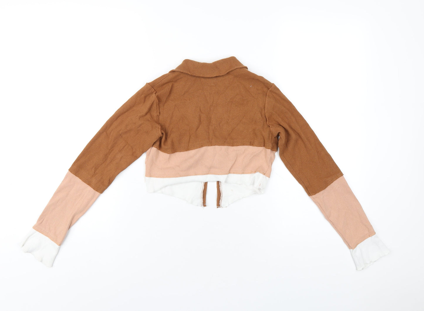 PRETTYLITTLETHING Womens Multicoloured Colourblock Cotton Cropped T-Shirt Size 4 Collared