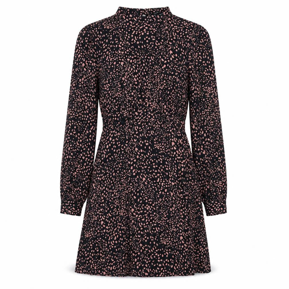 New Look Womens Black Geometric Viscose A-Line Size 8 Mock Neck Button