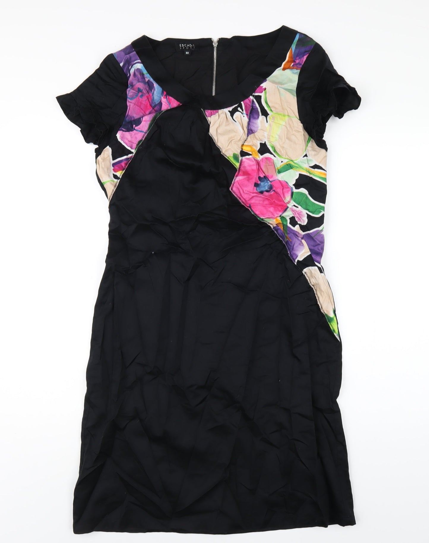 ESCADA Womens Multicoloured Geometric Cotton A-Line Size 12 Round Neck Zip