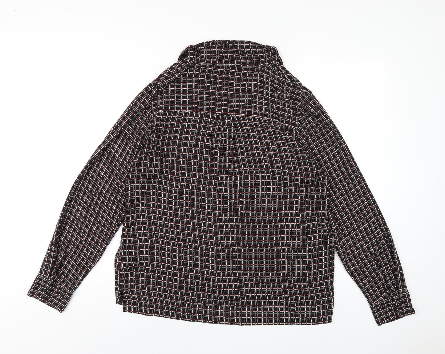NEXT Womens Black Geometric Polyester Basic Button-Up Size 14 Collared