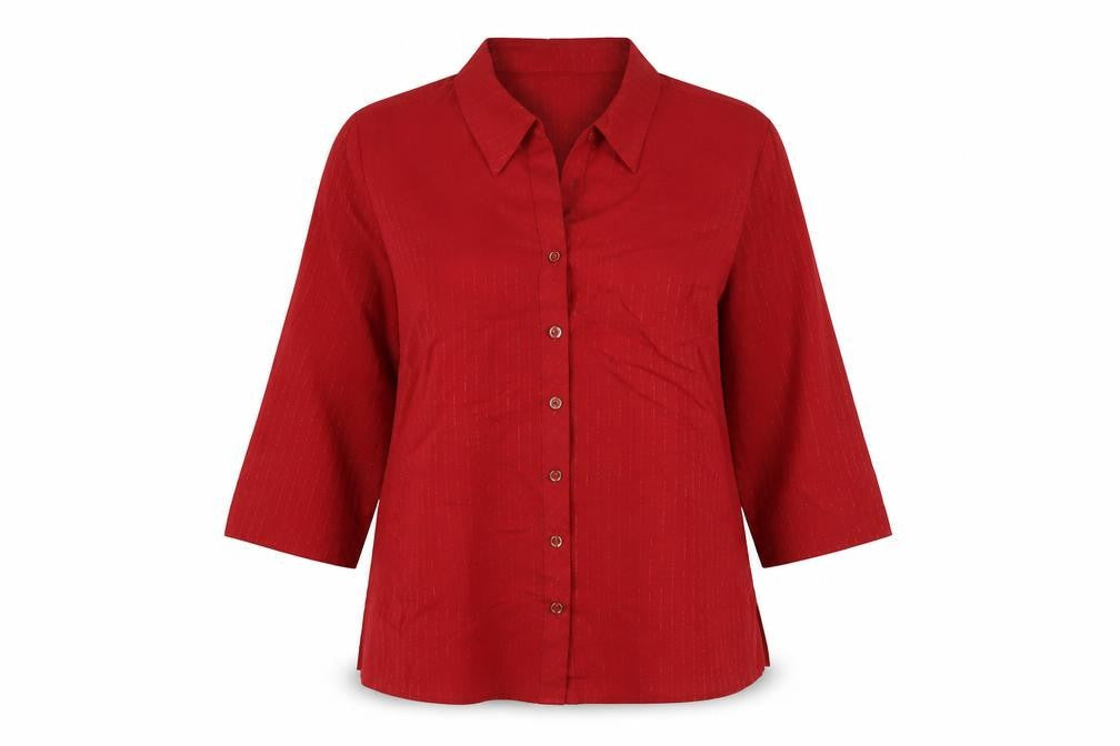 Marks and Spencer Womens Red Polyester Basic Button-Up Size 12 Collared