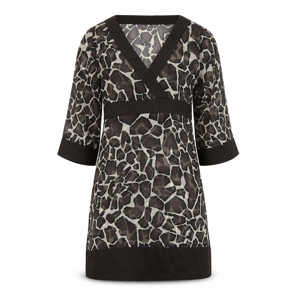 Front view of Principles women’s brown geometric polyester a-line, size UK 10, v-neck zip