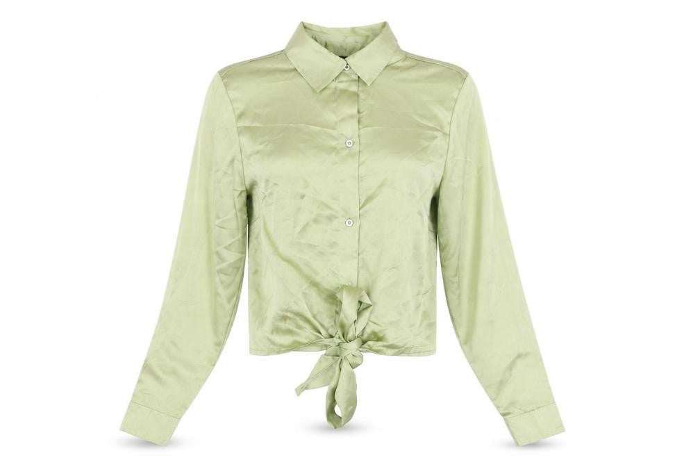 PRETTYLITTLETHING Womens Green Polyester Basic Button-Up Size 6 Collared