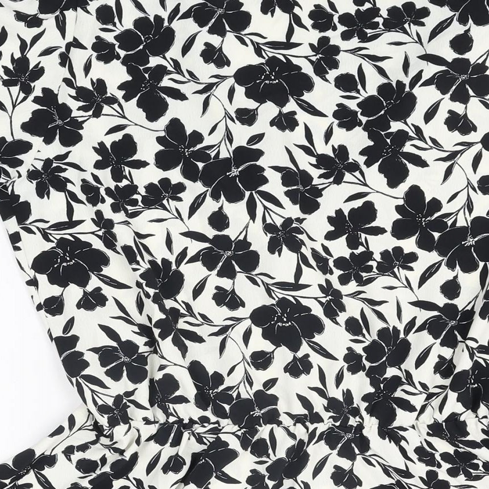 New Look Womens White Floral Polyester Basic Blouse Size 10 V-Neck