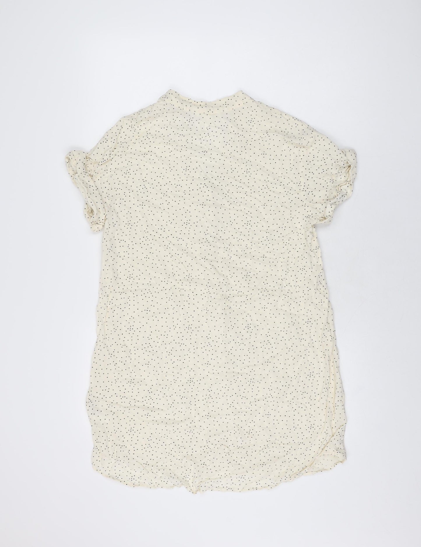 H&M Womens Ivory Polka Dot Viscose Basic T-Shirt Size 6 V-Neck