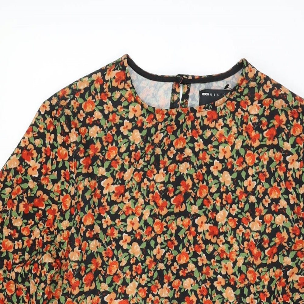 ASOS Womens Black Floral Polyester Shift Size 8 Round Neck Button
