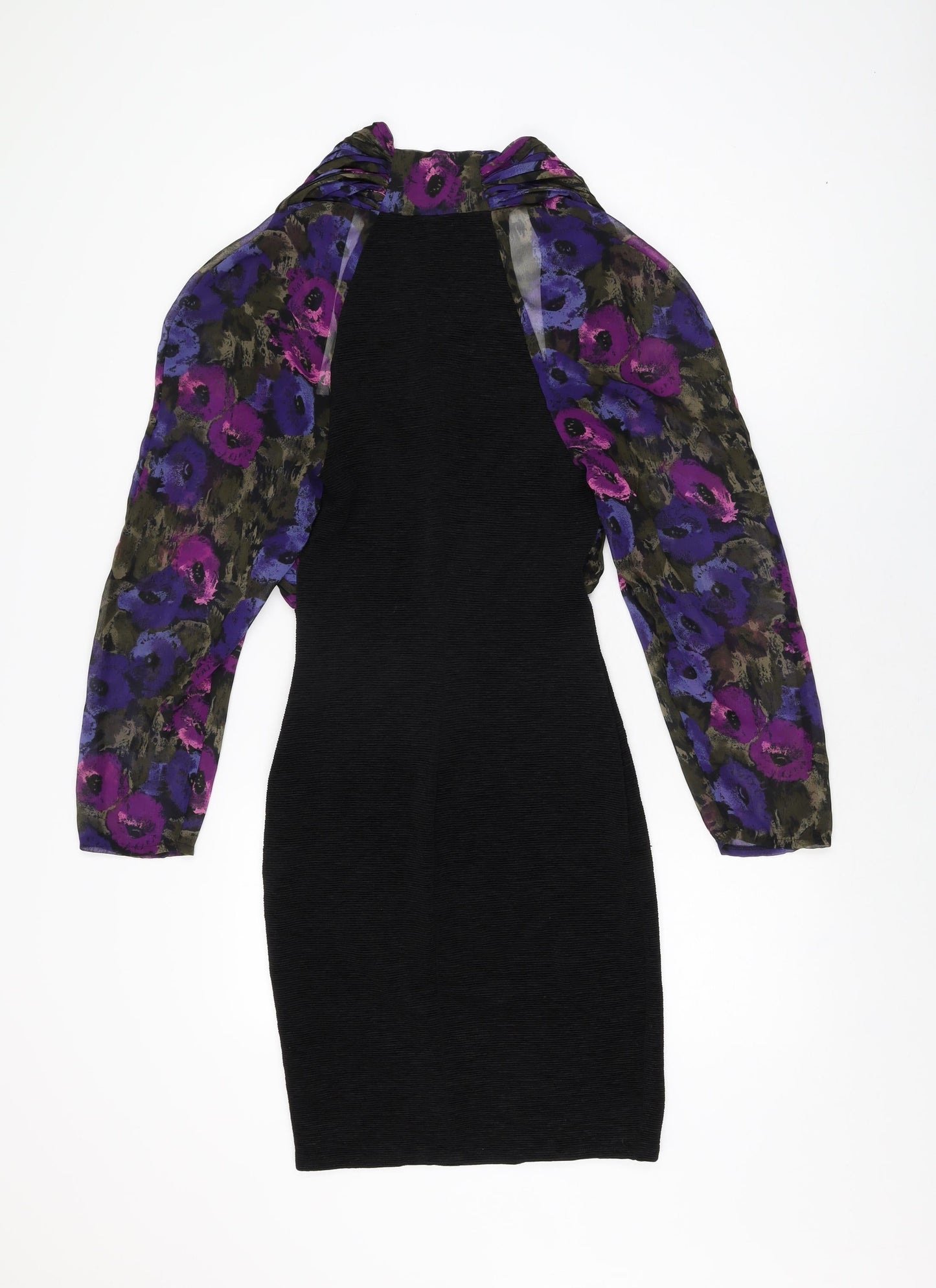 Unit Seven Womens Black Floral Polyester Bodycon Size 10 Square Neck Pullover