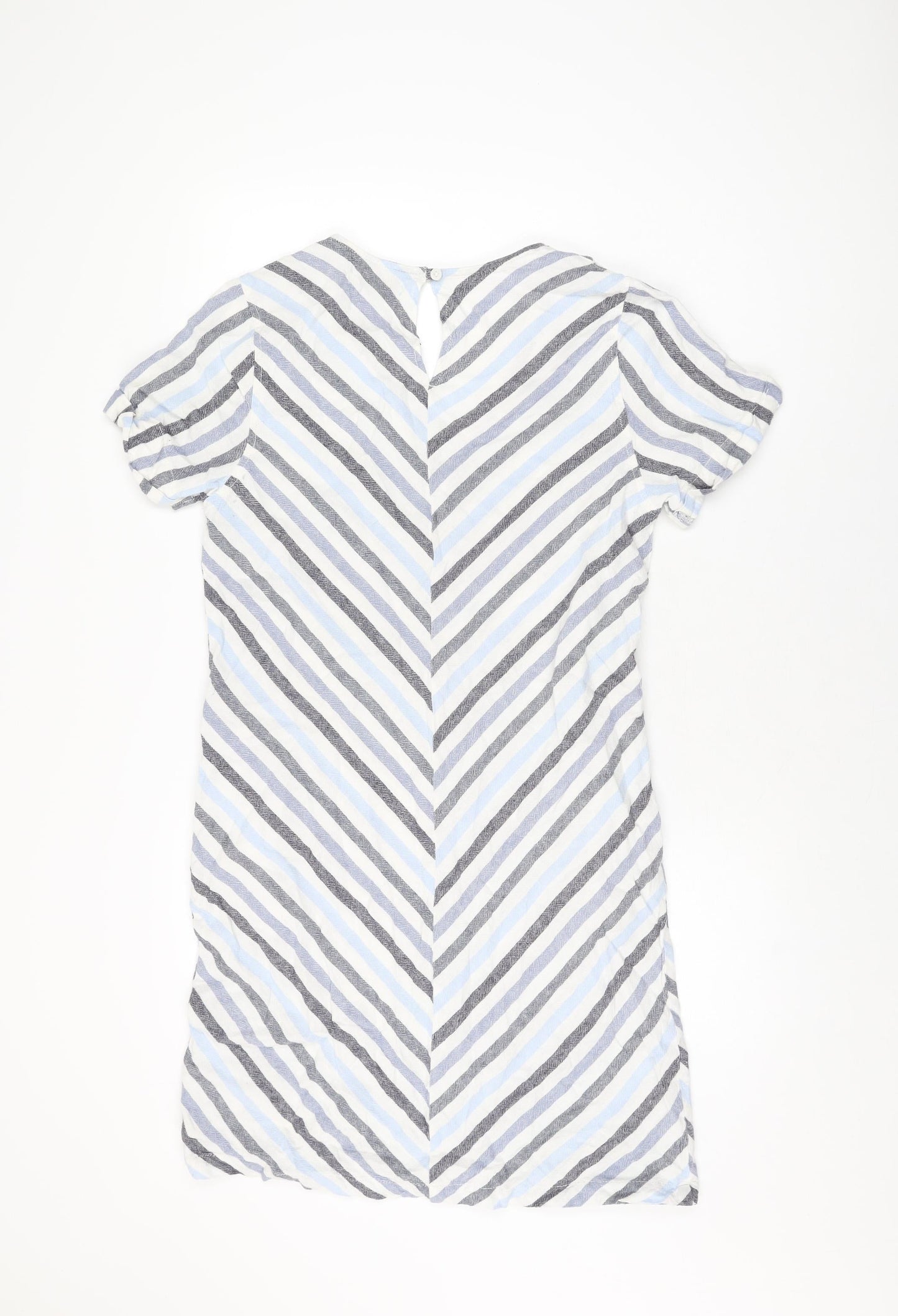 NEXT Womens White Striped Linen Shift Size 12 V-Neck Button