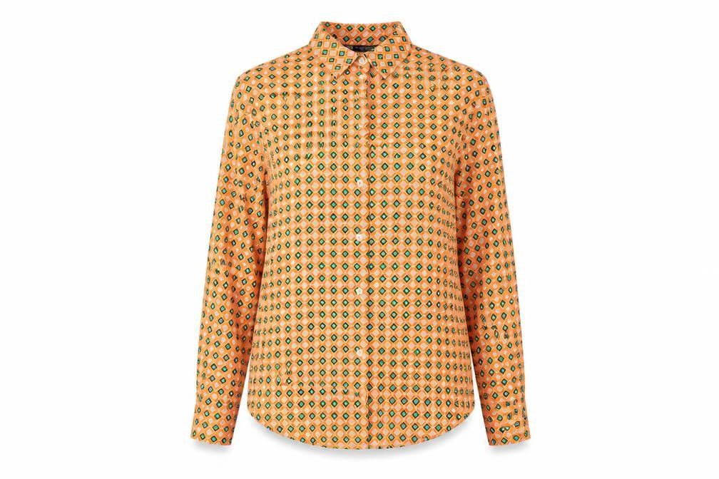 Zara Womens Orange Geometric Viscose Basic Button-Up Size XS Collared