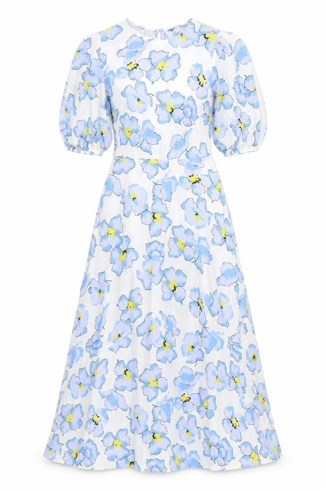 Marks and Spencer Womens White Floral Viscose A-Line Size 8 Round Neck Zip