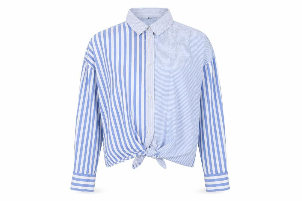 H&M Womens Blue Striped Cotton Basic Button-Up Size 8 Collared