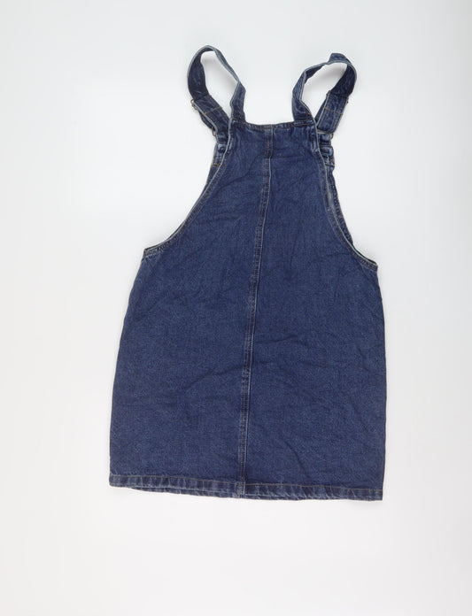 New Look Womens Blue Cotton Pinafore/Dungaree Dress Size 10 Square Neck Buckle