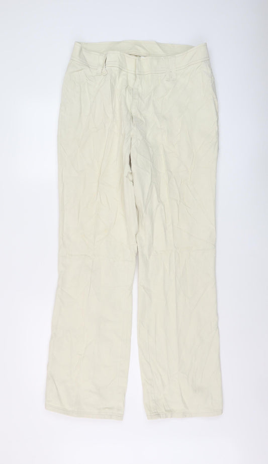 Marks and Spencer Womens Beige Cotton Straight Jeans Size 16 L30 in Regular Button