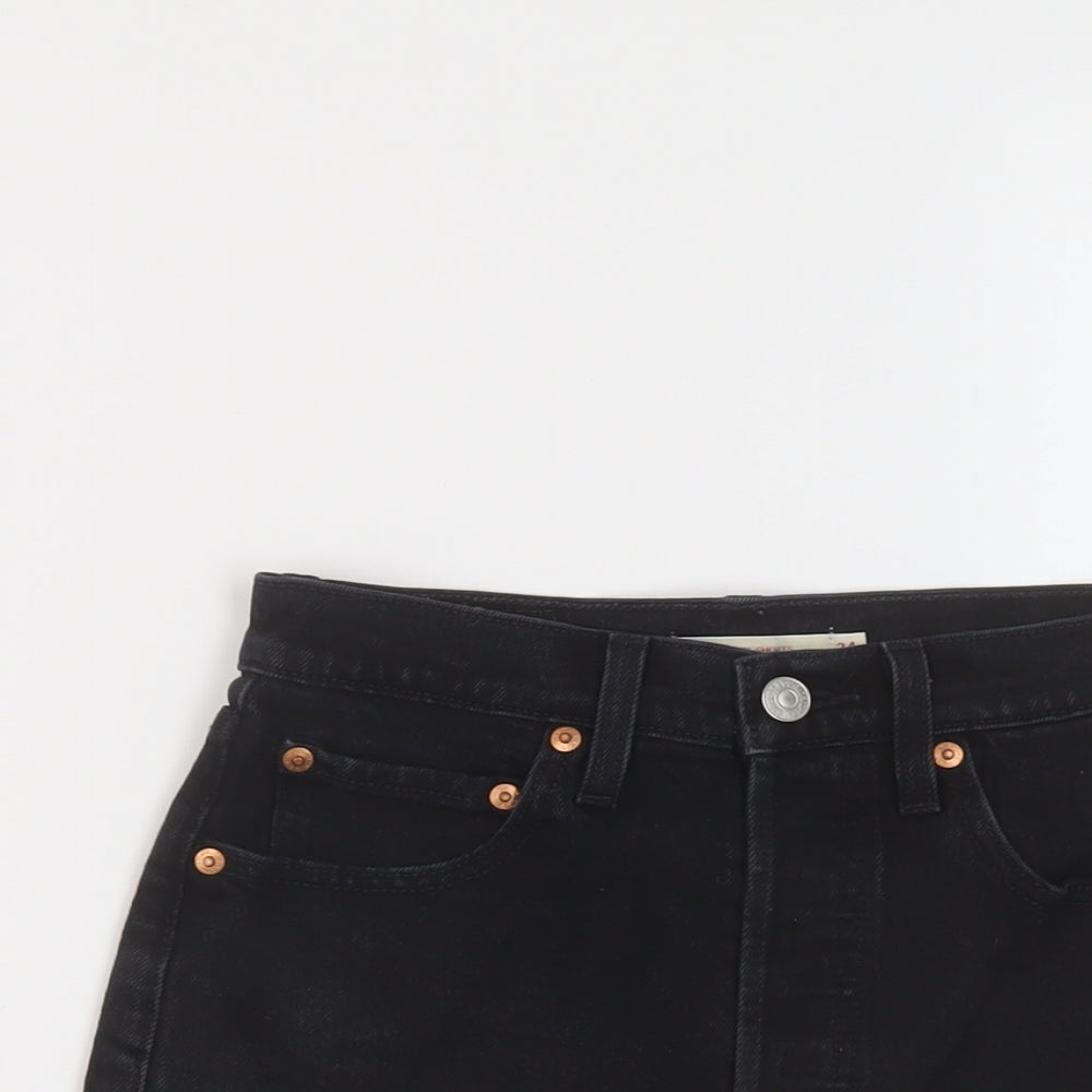 Levi's Womens Black Cotton Hot Pants Shorts Size 24 in L3 in Regular Button