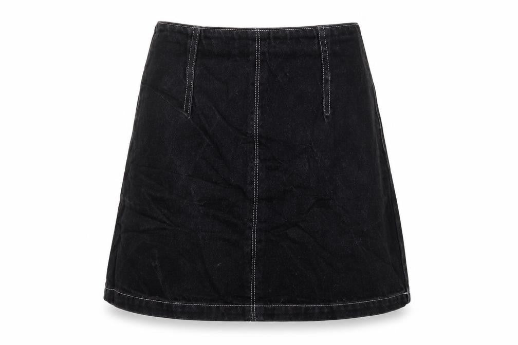 Topshop Womens Black Cotton Mini Skirt Size 8 Zip