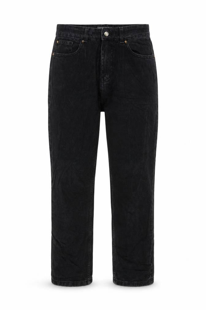 Front view of Denim & Co. women’s grey cotton straight jeans, size UK 12, 28-inch leg regular button