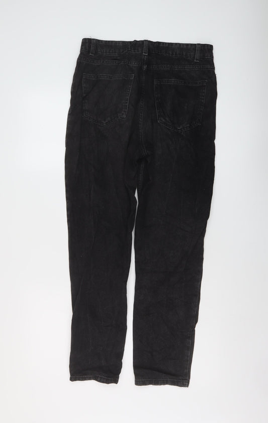Denim & Co. Womens Grey Cotton Straight Jeans Size 12 L28 in Regular Button