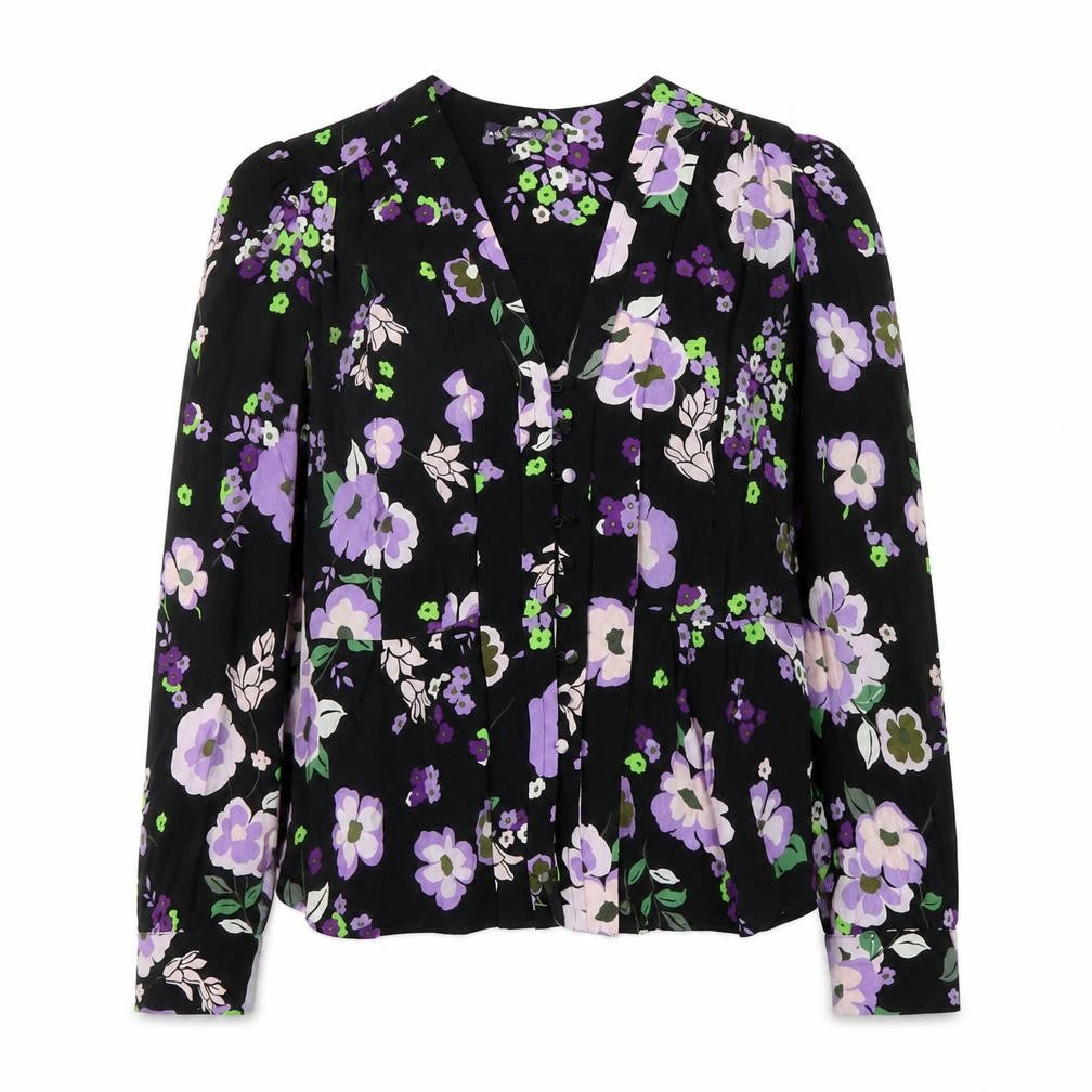 Marks and Spencer Womens Multicoloured Floral Viscose Basic Blouse Size 8 V-Neck