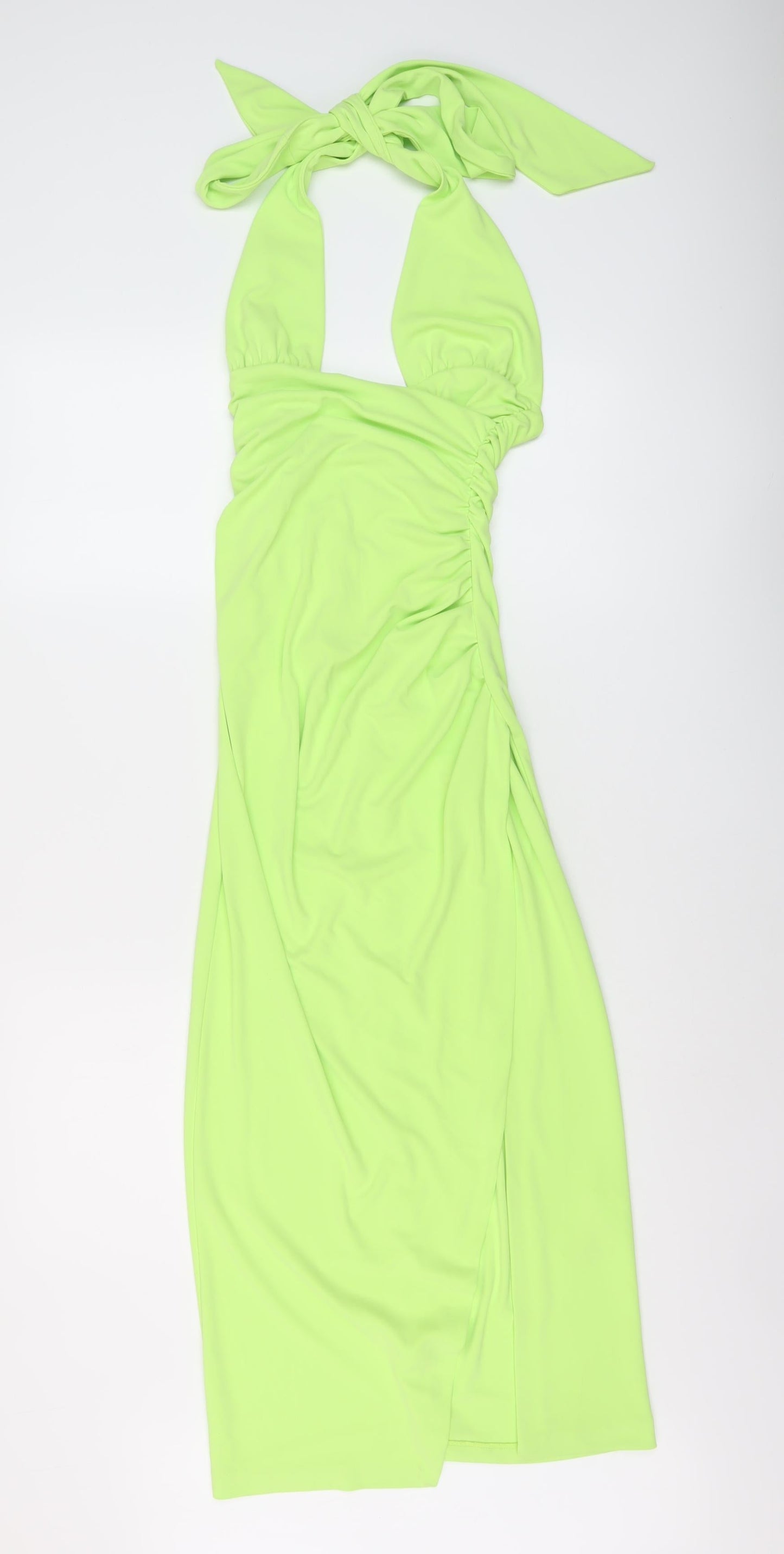 Zara Womens Green Polyester A-Line Size XS Halter Zip