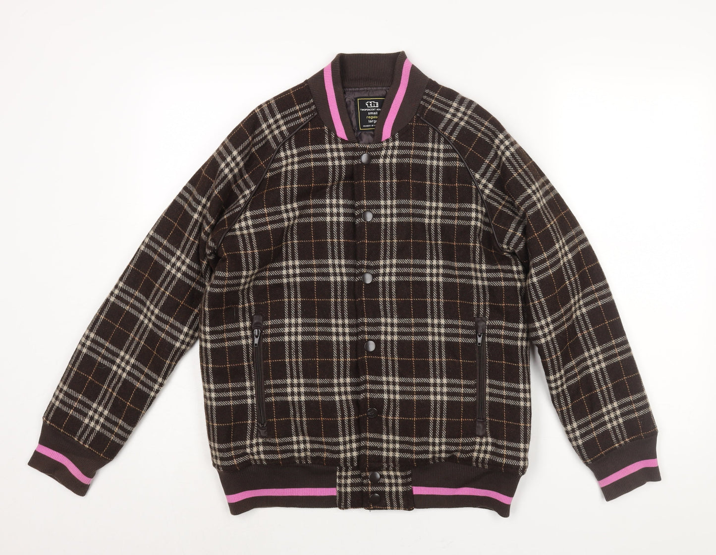 Two Percent Homme Mens Brown Check Bomber Jacket Jacket Size M Zip