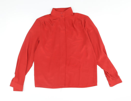 St Michael Womens Red Polyester Basic Button-Up Size 10 Mock Neck