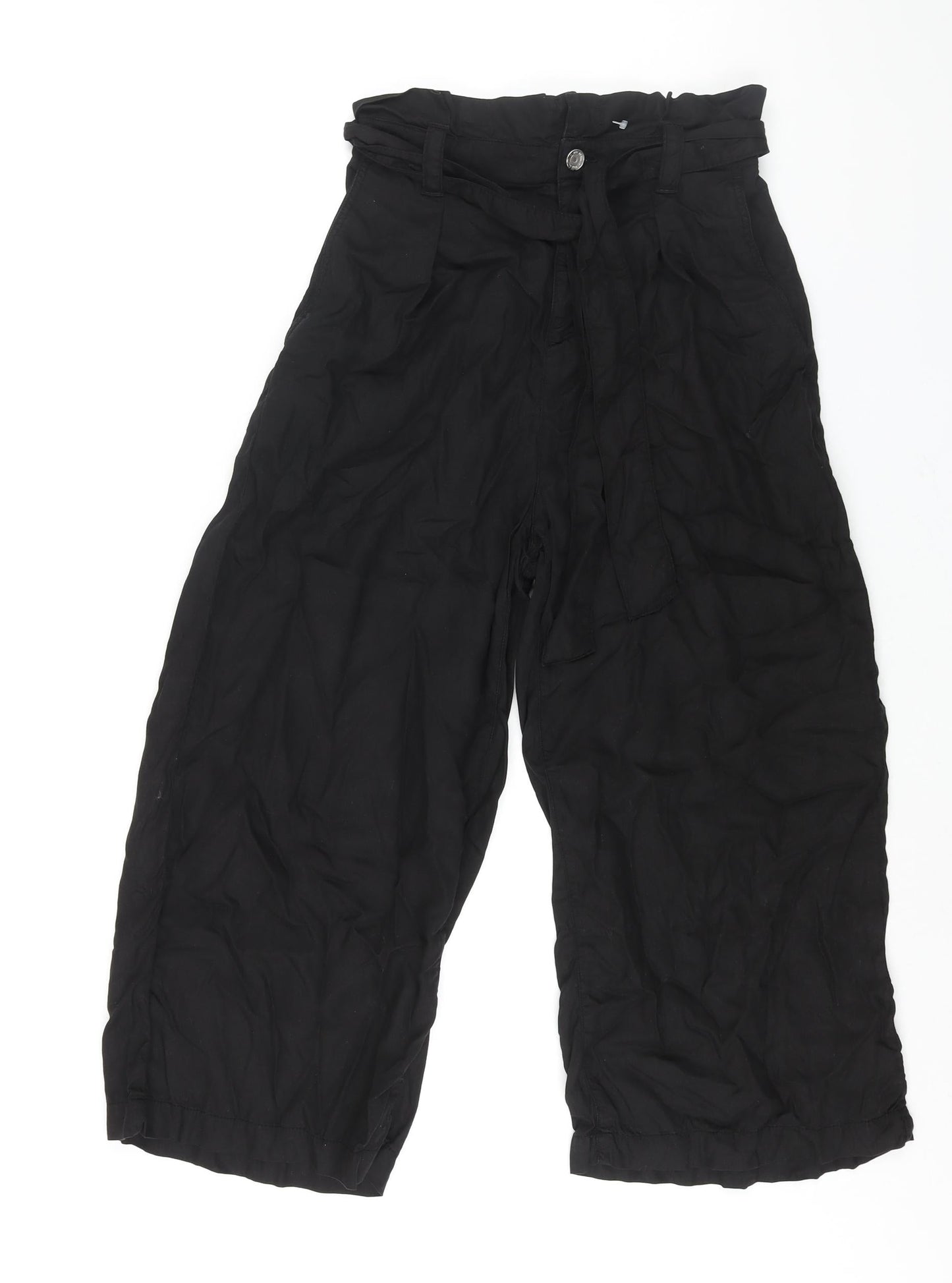 Zara Womens Black Lyocell Cropped Trousers Size S L22 in Regular Zip - Belted