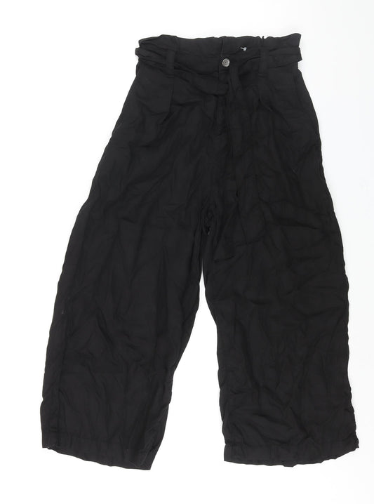 Zara Womens Black Lyocell Cropped Trousers Size S L22 in Regular Zip - Belted