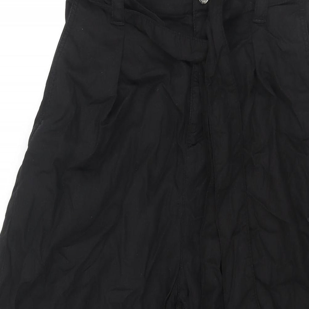 Zara Womens Black Lyocell Cropped Trousers Size S L22 in Regular Zip - Belted