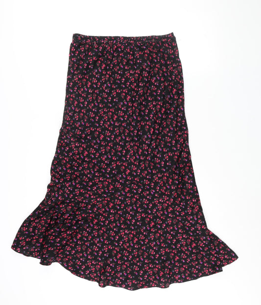 Topshop Womens Black Floral Polyester Trumpet Skirt Size 10