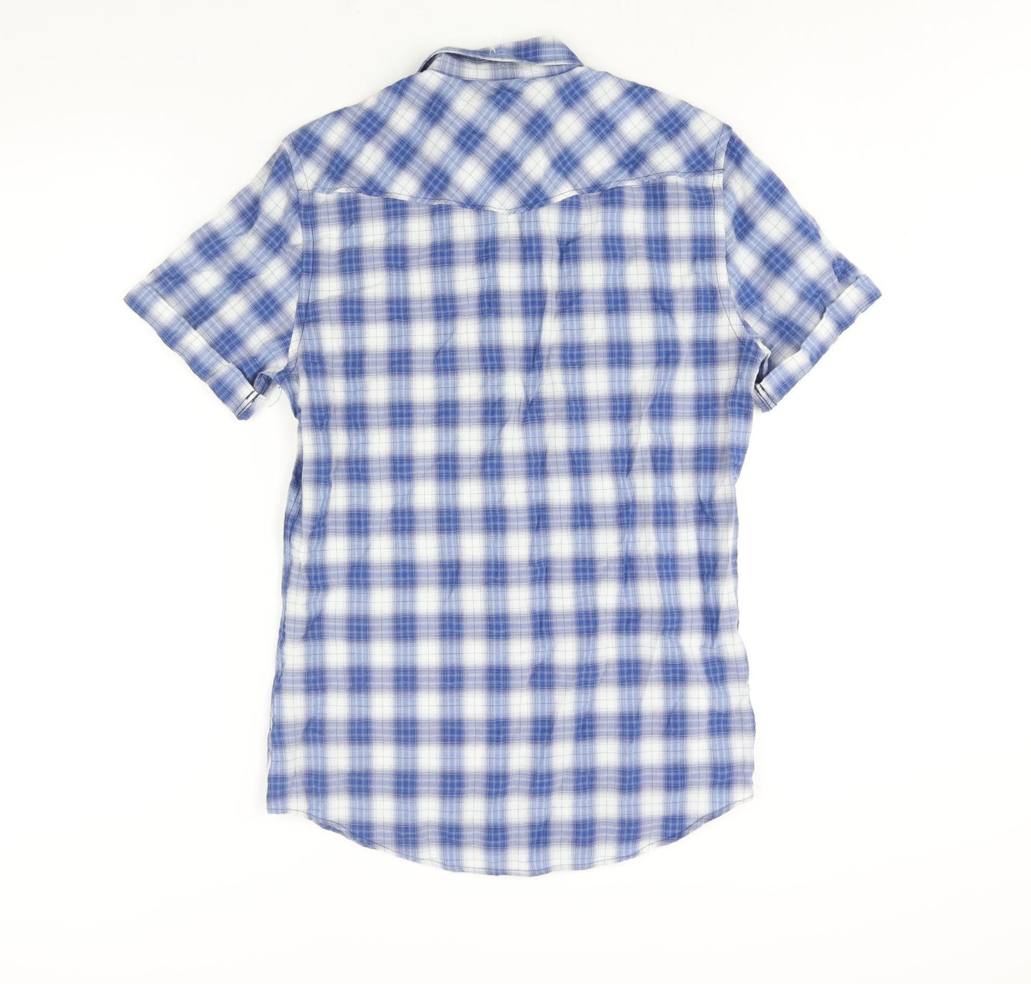 River Island Mens Blue Check Cotton Button-Up Size S Collared Button