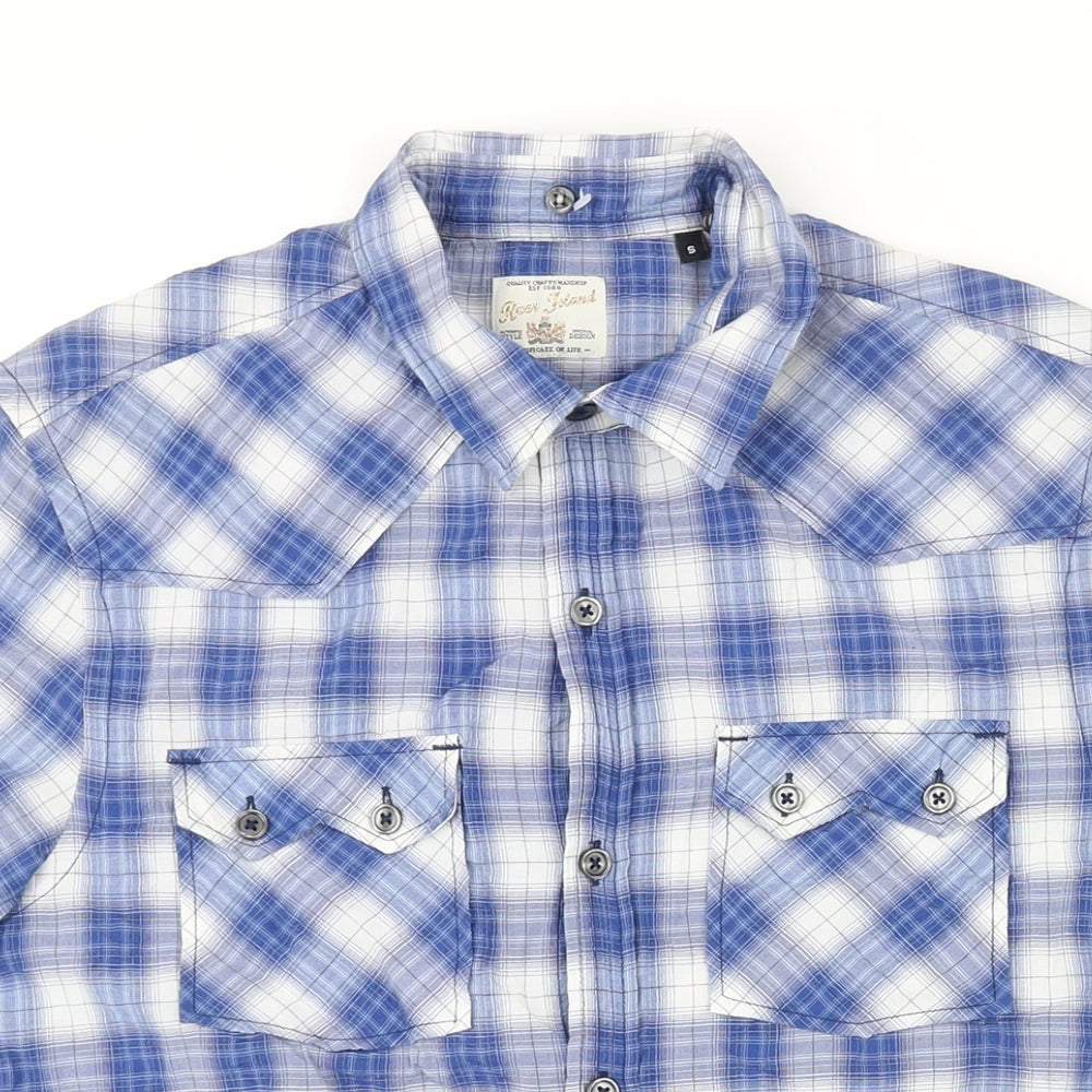 River Island Mens Blue Check Cotton Button-Up Size S Collared Button