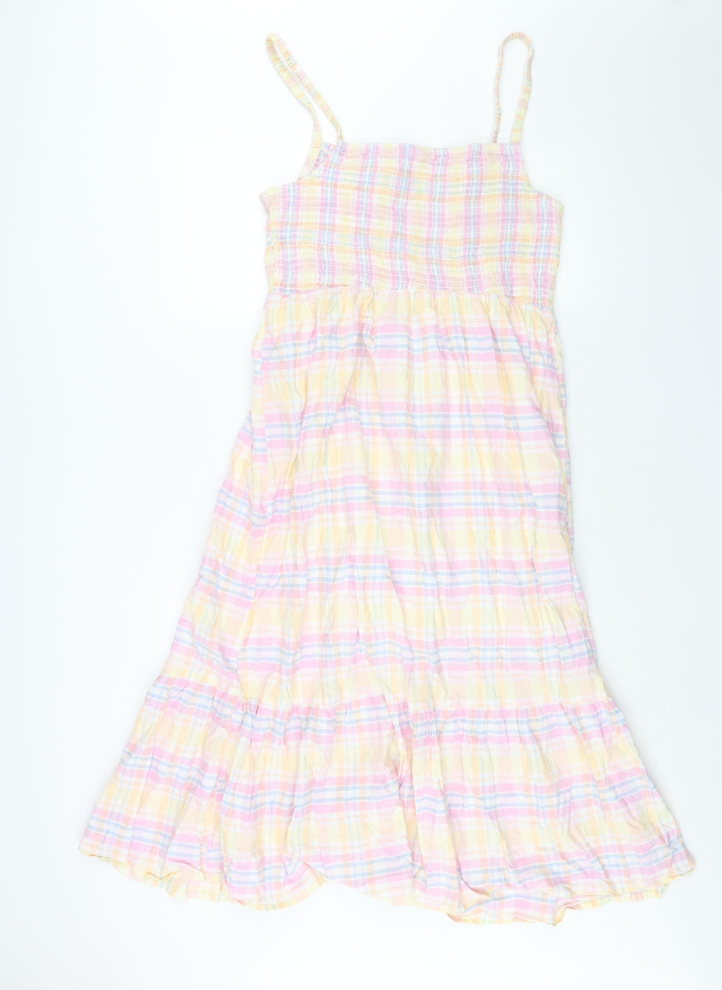 Cotton On Womens Multicoloured Check Cotton Shift Size L Square Neck Pullover - Rouched Bodice