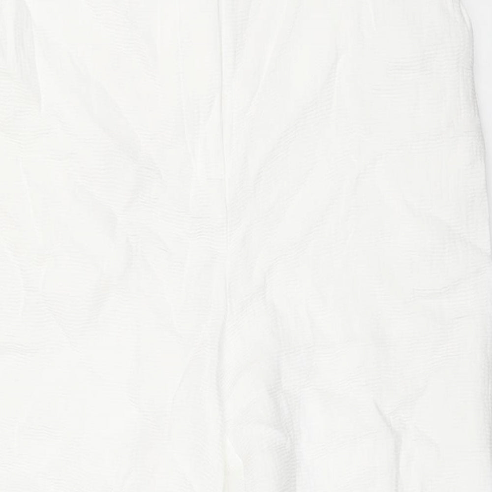 NA-KD Womens White Viscose Trousers Size 8 L28 in Regular Zip - Textured
