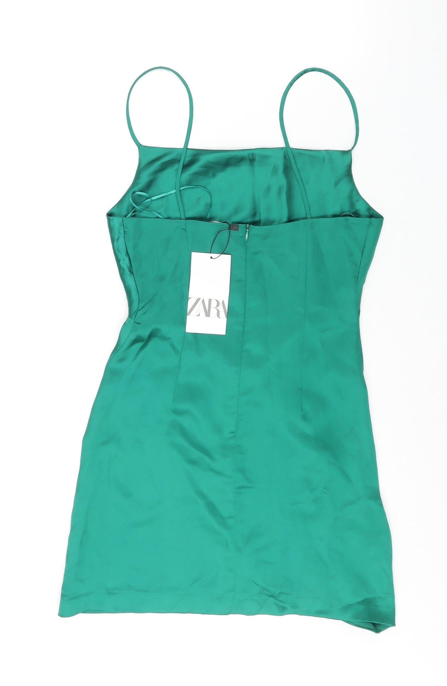 Zara Womens Green Polyester Mini Size XS Square Neck Zip - Draped Detail