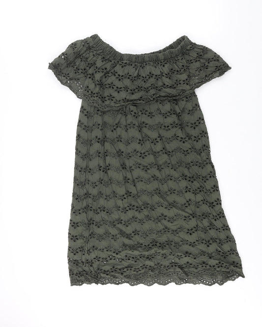 Nuon Womens Green Cotton Mini Size XL Boat Neck Pullover