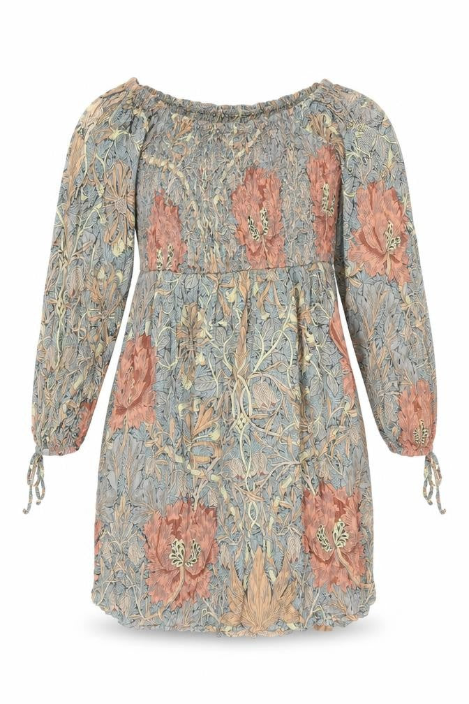 NEXT Womens Multicoloured Geometric Cotton Shift Size 12 Off the Shoulder Pullover - Rouched William Morris Print