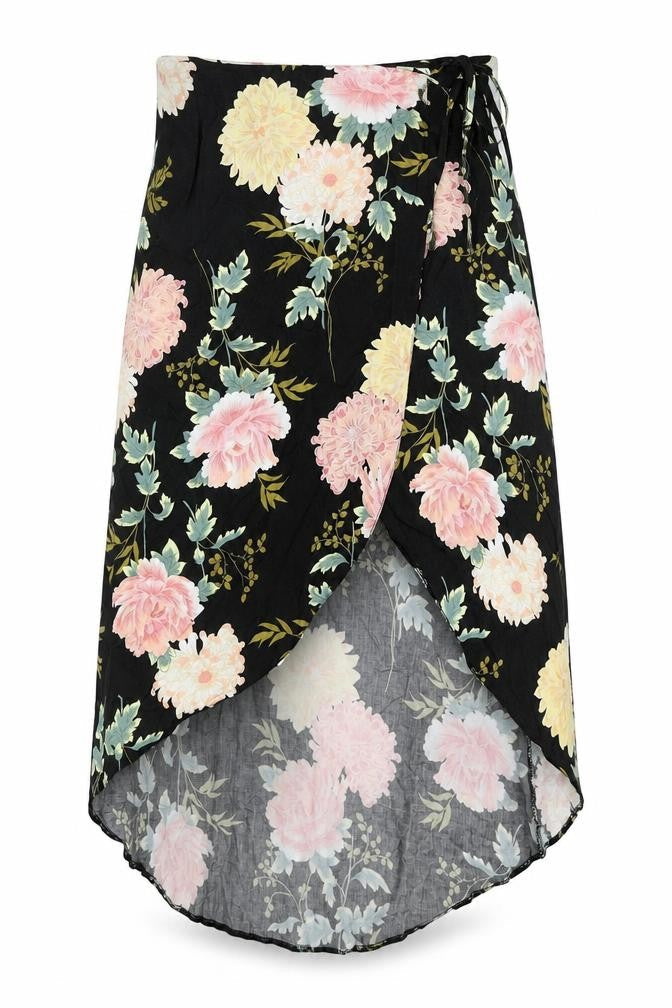 New Look Womens Black Floral Viscose Wrap Skirt Size 8 Tie - Hi-Low