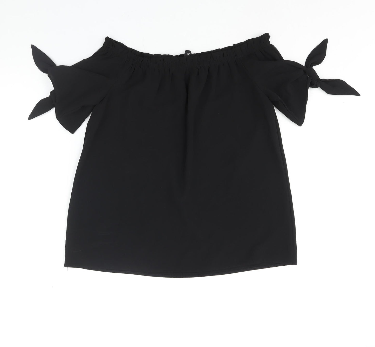 Dorothy Perkins Womens Black Polyester Basic Blouse Size 10 Boat Neck - Tie Detail