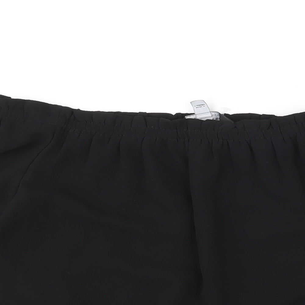Dorothy Perkins Womens Black Polyester Basic Blouse Size 10 Boat Neck - Tie Detail
