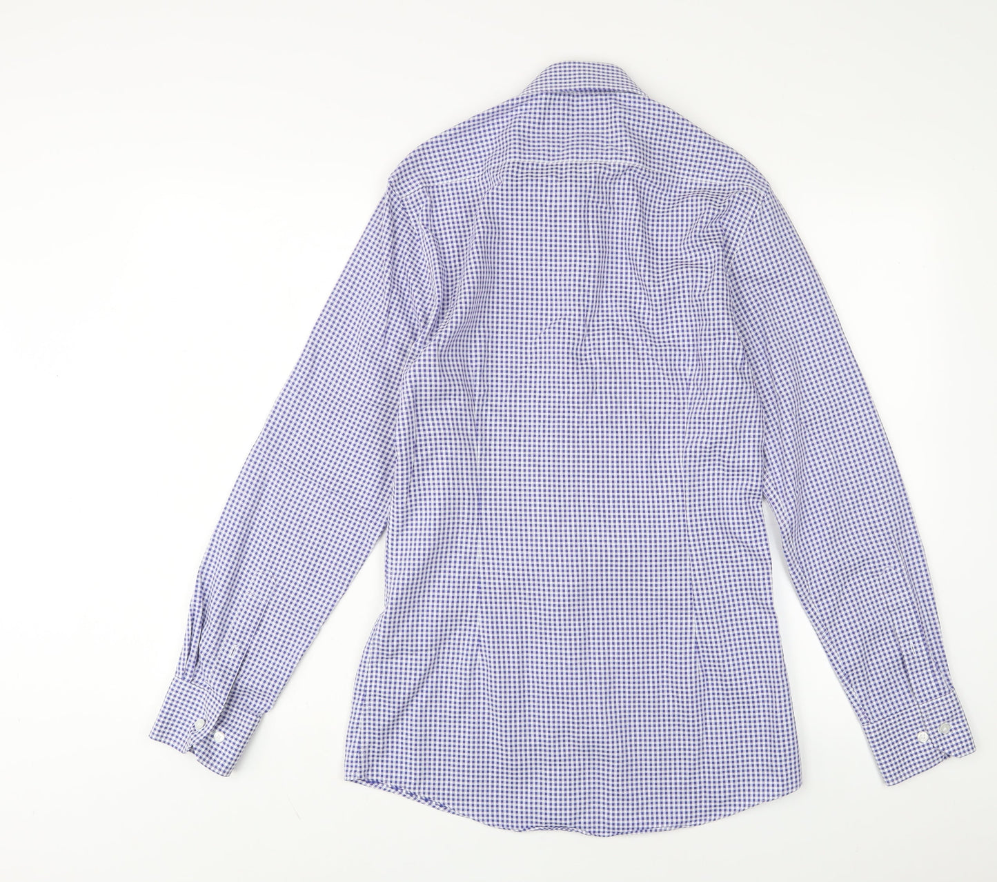 Marks and Spencer Mens Blue Plaid Cotton Button-Up Size 14.5 Collared Button