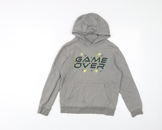 Marks and Spencer Boys Grey Cotton Pullover Hoodie Size 9-10 Years Pullover - Game Over