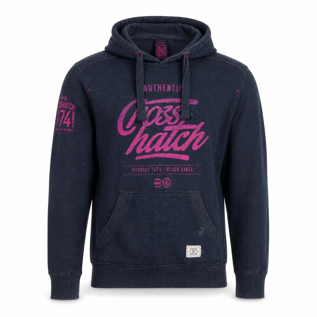 Womens UK L Regular Crosshatch Blue Pullover Hoodie