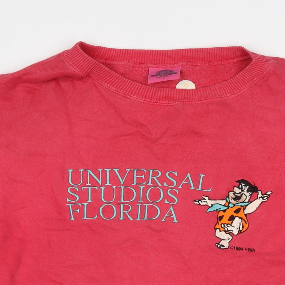 Somers Womens Pink Cotton Pullover Sweatshirt Size L Pullover - Universal Studios Florida Fred Flintstone