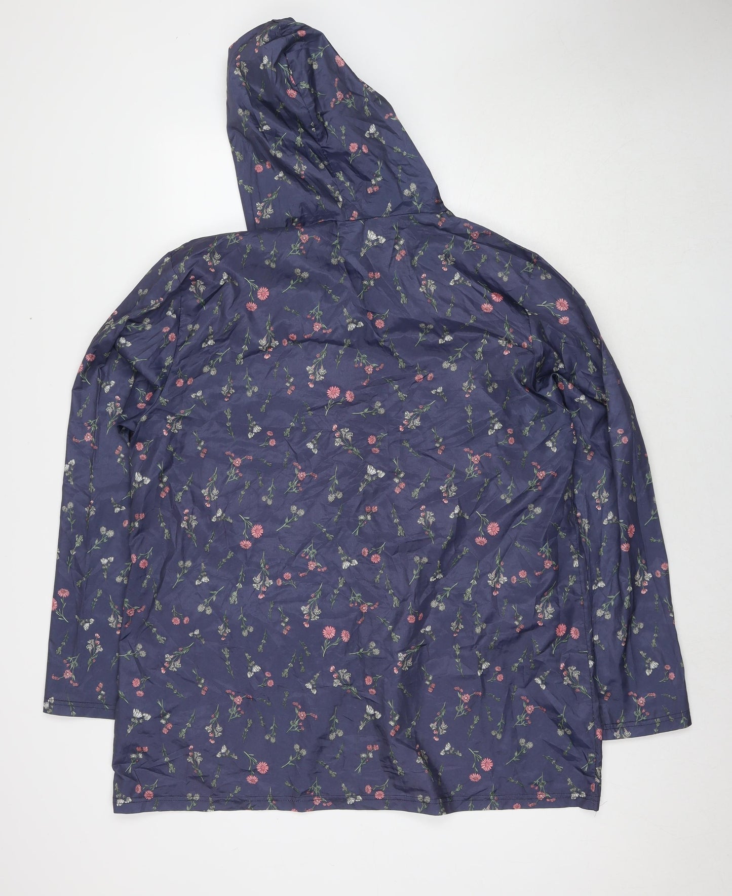 Anne de Lancey Womens Blue Floral Rain Coat Jacket Size L Zip