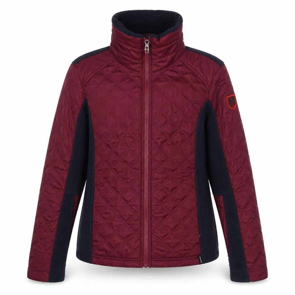 Front view of Decathlon girls’ blue colourblock jacket, size 12-13, years zip - quilted detail