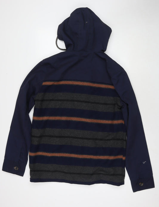 Bellfield Mens Blue Striped Parka Jacket Size M Zip